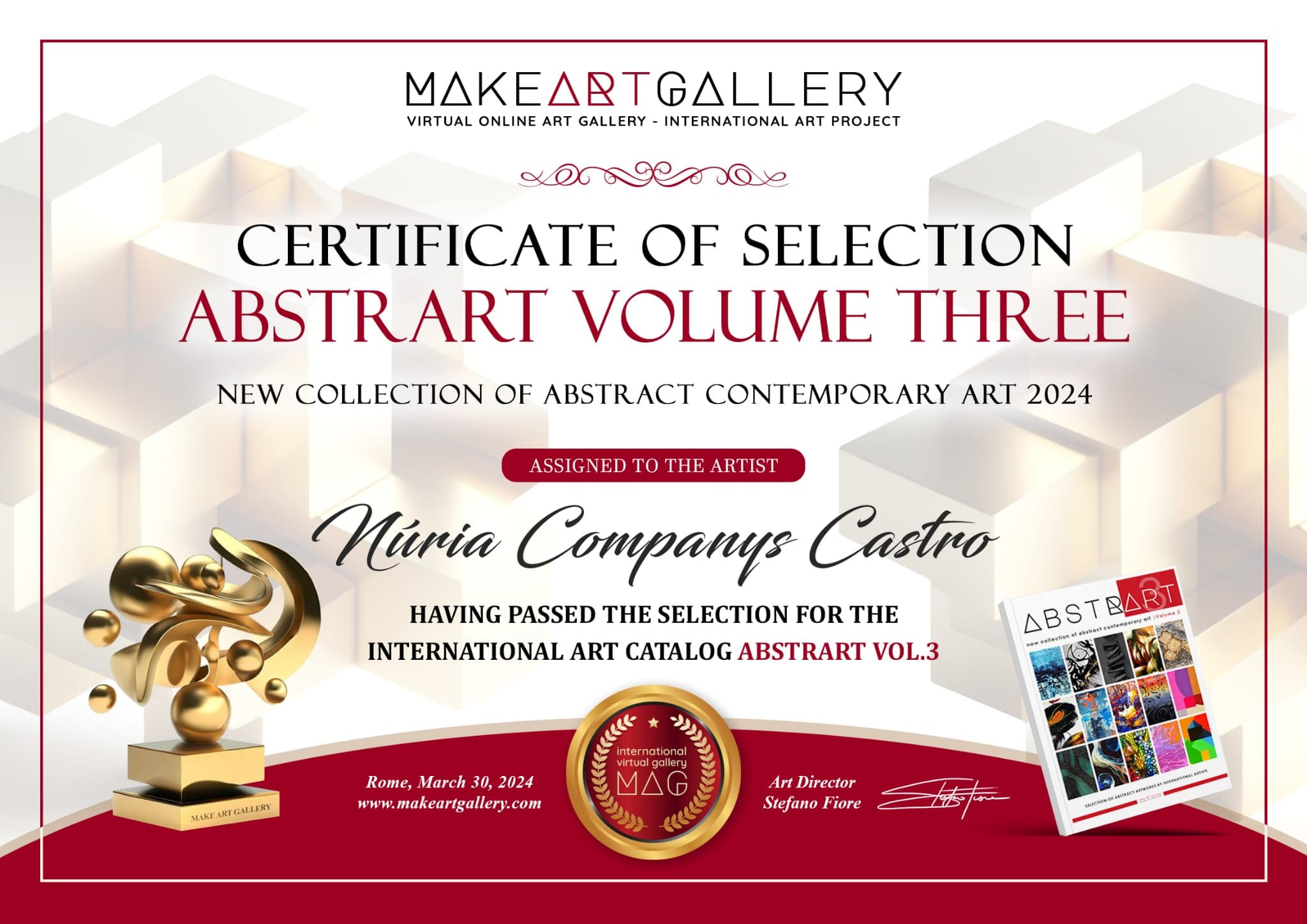 Certificado selección Reluet Catálogo Internacional de Arte ABSTRART 3 Certificado selección Reluet Catálogo Internacional de Arte ABSTRART 3