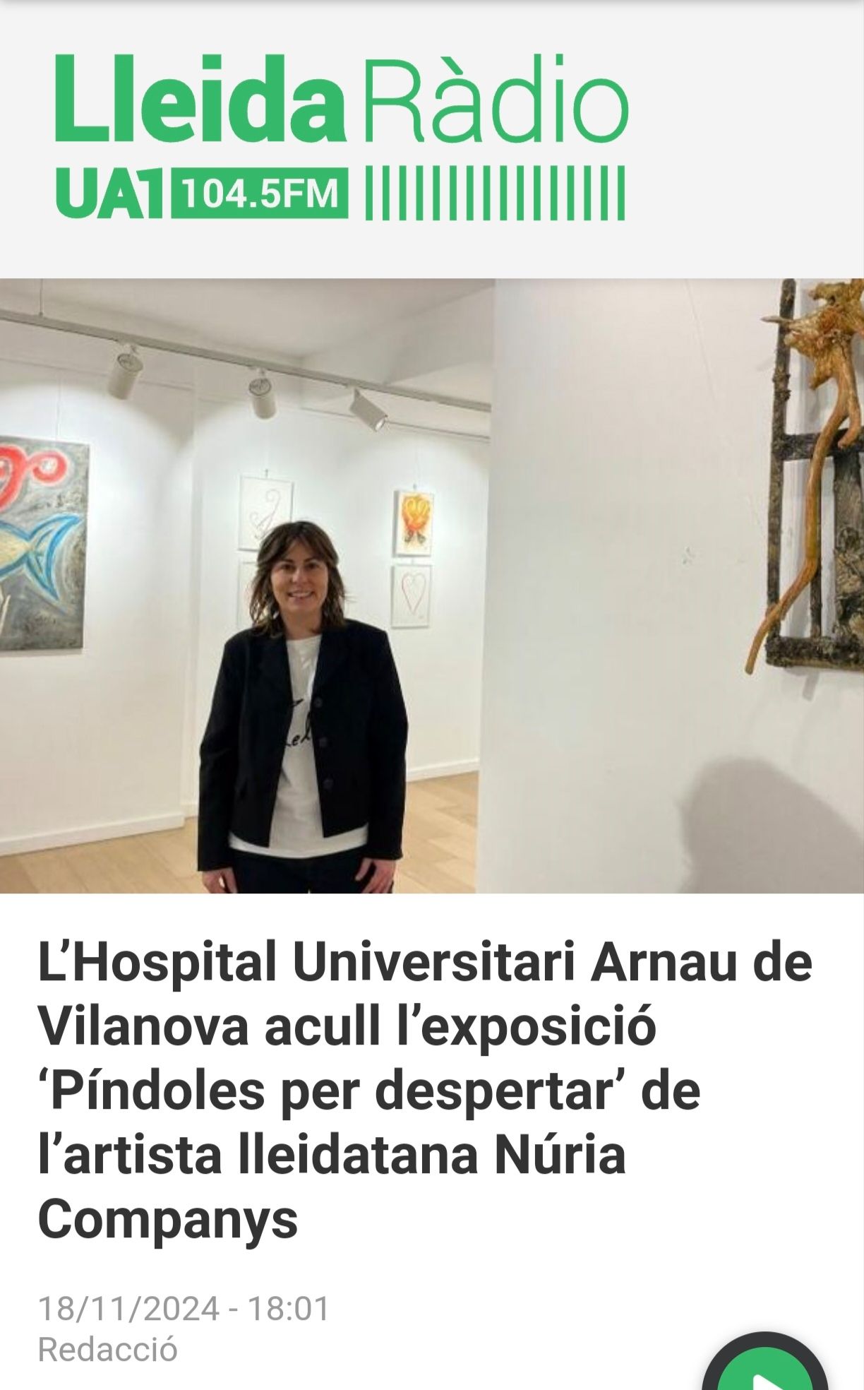 Reluet en Lleida Radio 104.5 FM exposición en Hospital Arnau de Vilanova