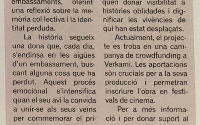 Publicación en la Revista Groc La Noguera Acogerá el Cortometraje “Memoria bajo el Agua». Núria Companys co-guionista y actriz principal